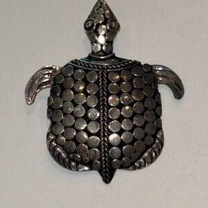 925 sterling silver sea turtle pendant pattern shell loop bail detailed 1.5"